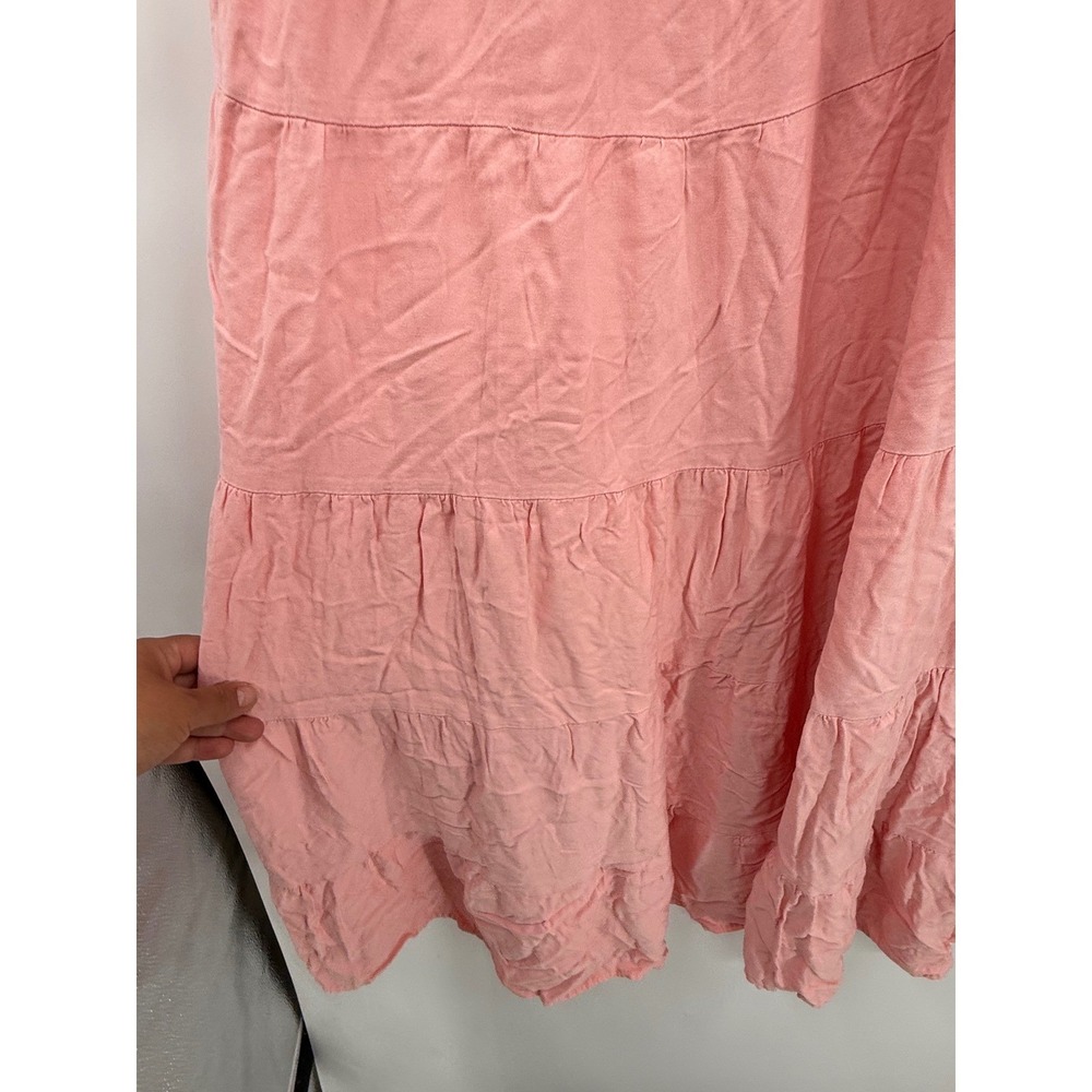 funlingo XL Maxi Dress Womens Pink Smocked Puff Sleeve Tiered Rayon Cottagecore - Picture 2 of 8